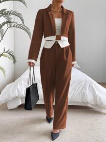 SHEIN Privé 女性時尚單色拼接套裝