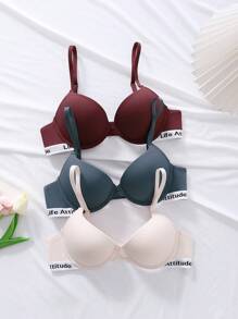 Shein Underwear&Sleepwear Basics Conjunto de 3 piezas de sujetadores deportivos con aros y tirantes con letras impresas y efecto push-up
