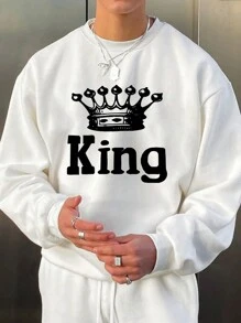 男士皇冠和字母印花圓領抓絨運動衫 - 白色 - 查看 1