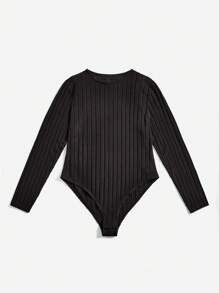 SHEIN Essnce 大碼女裝2入組彈力貼身長袖連體衣 - 鏽棕色 - 查看 6