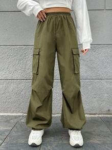 SHEIN EZwear Women'S Cargo Trousers - Army Green - View 1