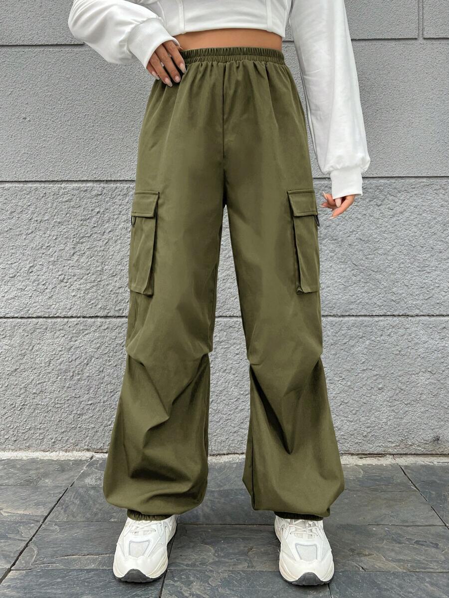 SHEIN EZwear Women'S Cargo Trousers - Army Green - View 1