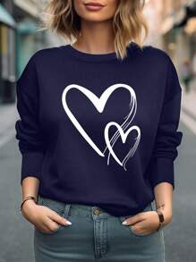 EMERY ROSE Heart Print Drop Shoulder Sweatshirt - Navy Blue - View 1
