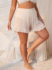 Swim Mod 大尺寸純色荷葉邊下擺裝飾休閒舒適遮蓋 - 黃色 - 查看 4