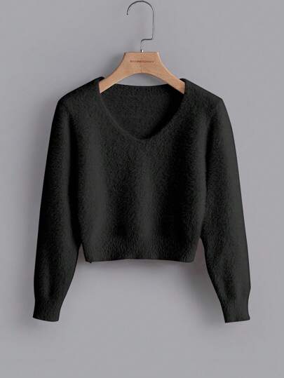 SHEIN Tween Girls' Plush V-neck Sweater