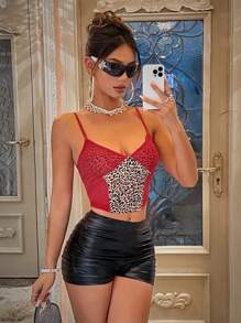 SHEIN ICON Leopard Print Mesh Contrast Camisole Top - Multicolor - View 5