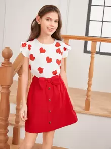 Bộ váy và áo sơ mi thường ngày có mũ dệt hình trái tim cho bé gái Tween, trang phục phù hợp cho mẹ và tôi (2 bộ được bán riêng) - Đỏ - Xem 4