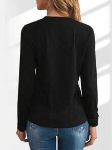 INAWLY Christmas Print Tee Graphic Tees Women Tops - Black - View 2