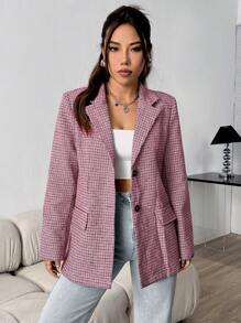 Flirla Blazer Ajustado A Cuadros Para Mujer
