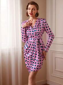 Vintamour Women's Polka Dot V-neck Dress - Multicolor - View 8