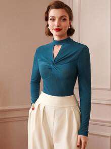 SHEIN DECDS 女款鎖孔領扭曲長袖t卹聖派翠克日三葉草幸運草圖案 - 綠色 - 查看 7