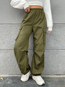 SHEIN EZwear Women'S Cargo Trousers - Army Green - View 5