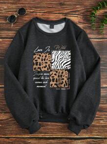 SHEIN LUNE 印刷字母和圖形的運動衫 - 深灰色 - 查看 7