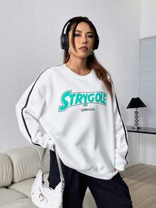 SHEIN Unity Round Neck Text Printed Sweatshirt - White - View 4