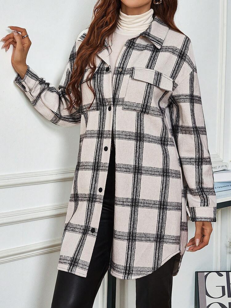 Women's Plaid Shirt Style Coat
