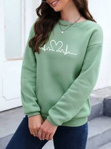 INAWLY Women's Heart Printed Drop Shoulder Sweatshirt Graduation,Back To School,Graduation,Teacher For Women,Back To School Pullover Fall Sweatshirt - Mint Green - View 3
