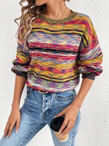 SHEIN LUNE 女士水洗染下落肩毛衣 - 中紫紅色 - 查看 1