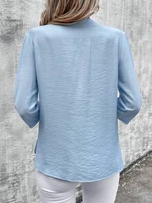 EMERY ROSE Camisa De Mujer De Manga Larga Con Botones, De Color Sólido Y Simple - Azul - Ver 2