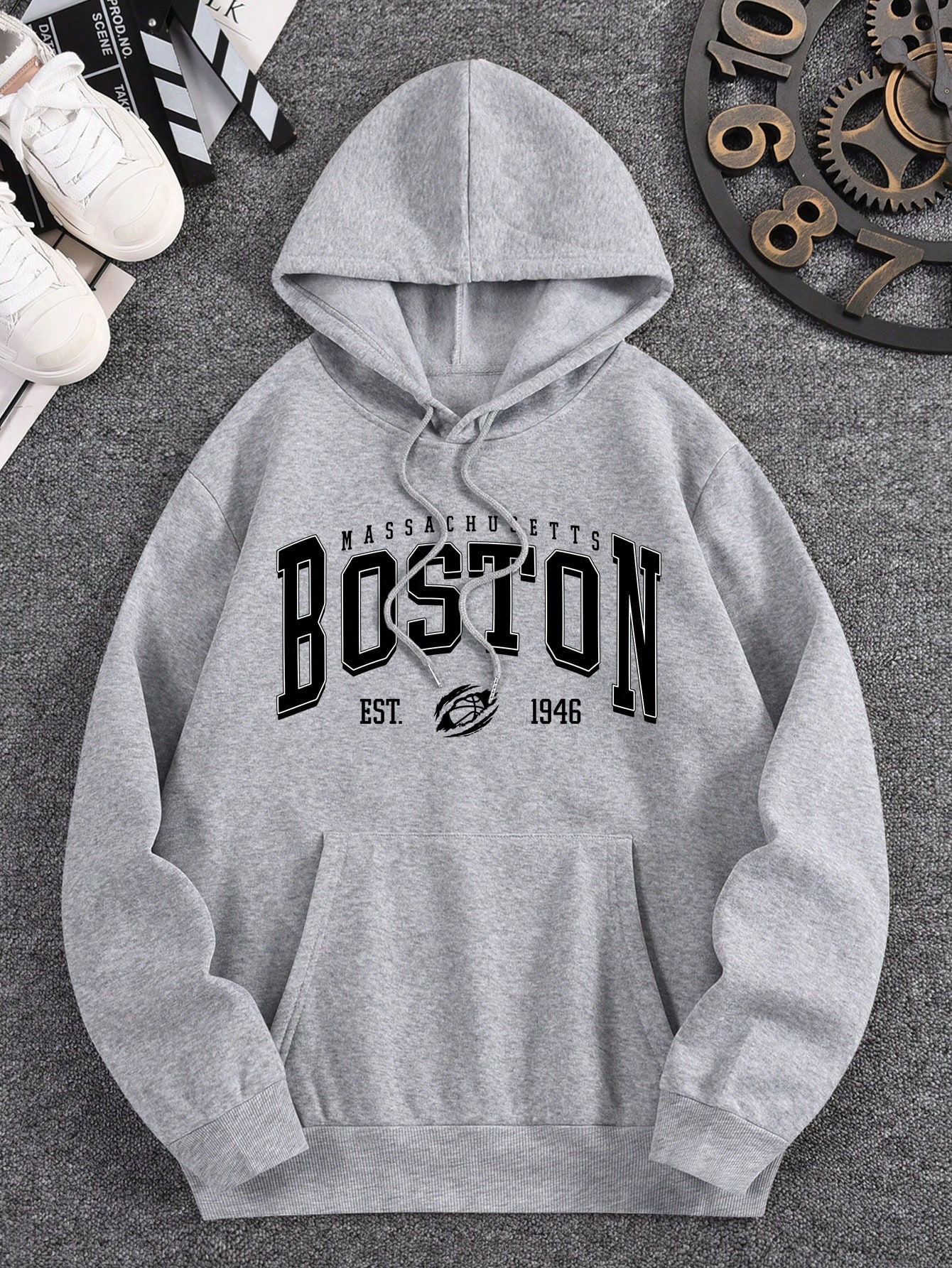 Manfinity Dauomo Men's Boston Letter Printed Hoodie Sweatshirt