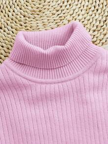 SHEIN Cô gái Màu thuần Cổ cao Lông cừu Áo chui đầu Áo len , Mùa Đông - Màu tím - Xem 3