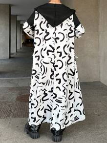 RueChic Women's Long Asymmetrical Line Patchwork Regular Fit Coat - Black - View 2