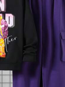 Cậu bé Tween Lỏng lẻo phù hợp Giải trí Nhân vật & Lá thư In Hoodie Và Quần Chạy bộ Bộ - màu đen - Xem 5