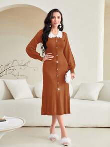 Modelyn Women's Turtleneck Lantern Sleeve Sweater Dress - Redwood - View 1