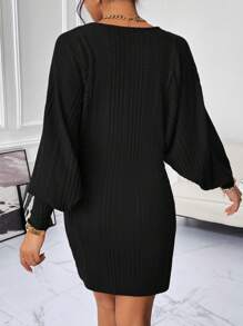 SHEIN Privé Đen tay cánh Váy bodycon - màu đen - Xem 2