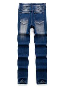 SHEIN Teen Boy Water Washed Distressed Jeans - Blue - View 2