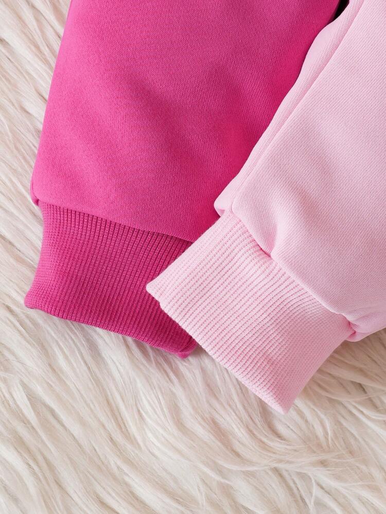 Baby Girls' Two-tone Zip-up Hoodie And Pants Set, Along With Letter Printed Tank Top