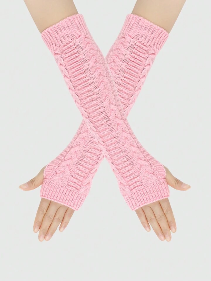 Our Kawaii 1pair Pink Knitted Women's Arm Warmers, Autumn/winter