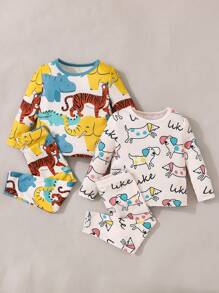 Baby Boy Snug Fit Cartoon Animal Print Pajama Set - Multicolor - View 1