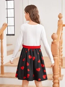 SHEIN Girls' Letter & Heart Patterned Dress Mommy And Me Matching Outfits (2 Pieces Are Sold Separately) - Red - View 3