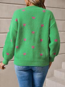 Calvaya Suéter informal de manga larga con cuello alto de punto, diseño de bloque de color y gráfico de corazón, para mujer de talla grande, otoño/invierno