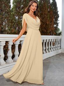 UNITHORSE Sequins & Mesh Chiffon Patchwork Mother Of The Bride Dress - Apricot - View 6