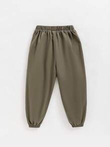 SHEIN 男童字母拼接貨物口袋束口運動長褲 - 軍綠色 - 查看 2