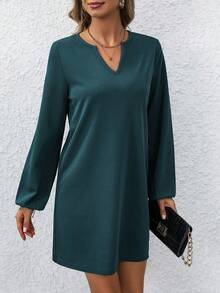 SHEIN Privé Của phụ nữ Tay áo dài Cổ chữ V sâu Đuôi cá Đầm - Màu xanh lá cây đậm - Xem 3