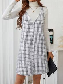 SHEIN LUNE 女式格紋連身裙 - 白色 - 查看 6