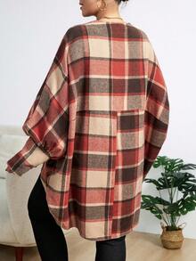 Celure 加大尺碼方格披肩外套 - 彩色 - 查看 2