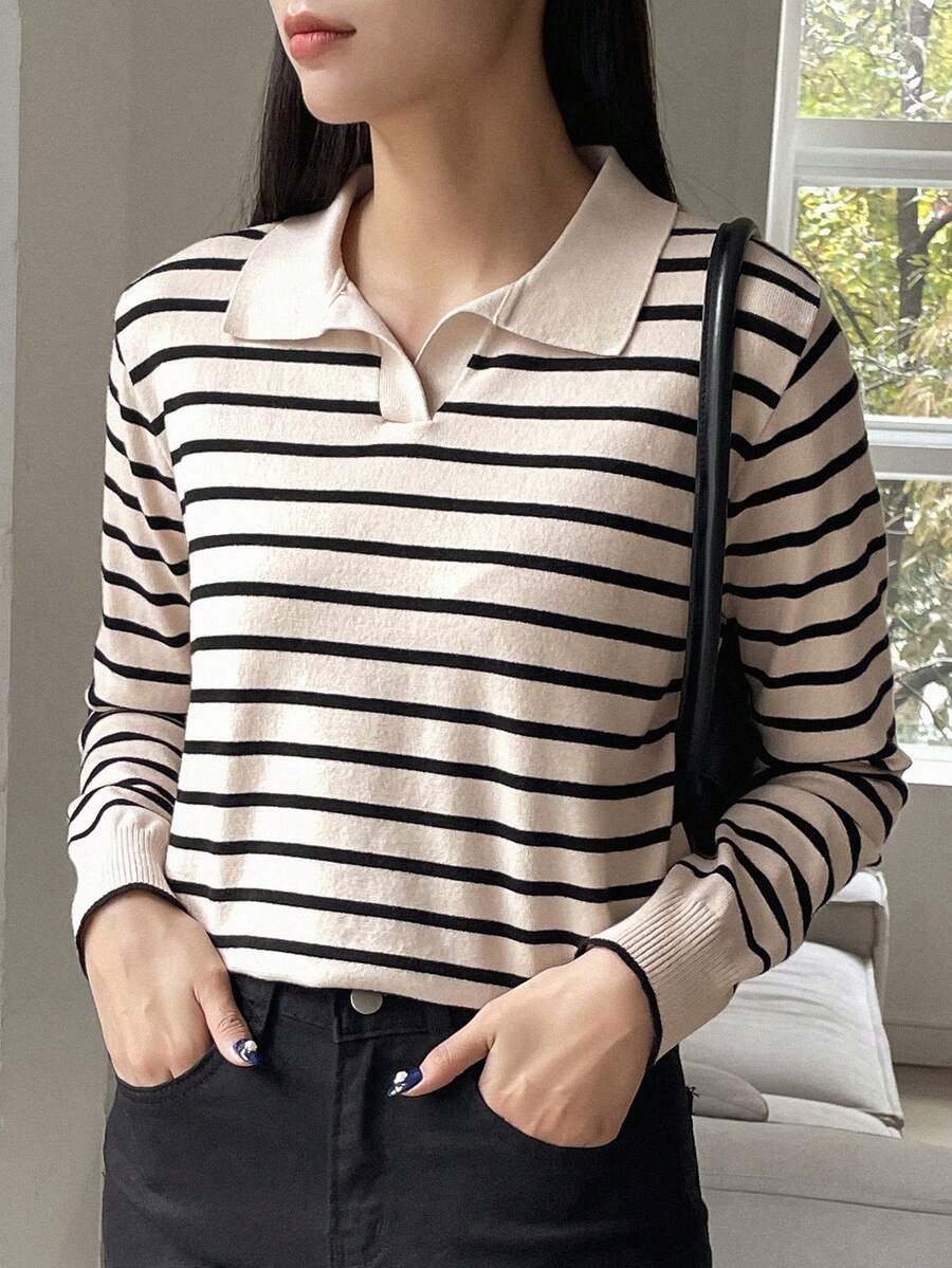 DAZY Sọc Cổ áo Polo Áo len - Nhiều màu - Xem 1