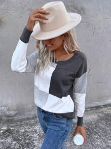 SHEIN LUNE Của phụ nữ Vòng cổ Khối màu Áo chui đầu Áo len - Màu xám đen - Xem 1
