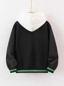 男童休閒保暖棒球外套,有字母印花,適用於秋冬季節 - 黑色 - 查看 2