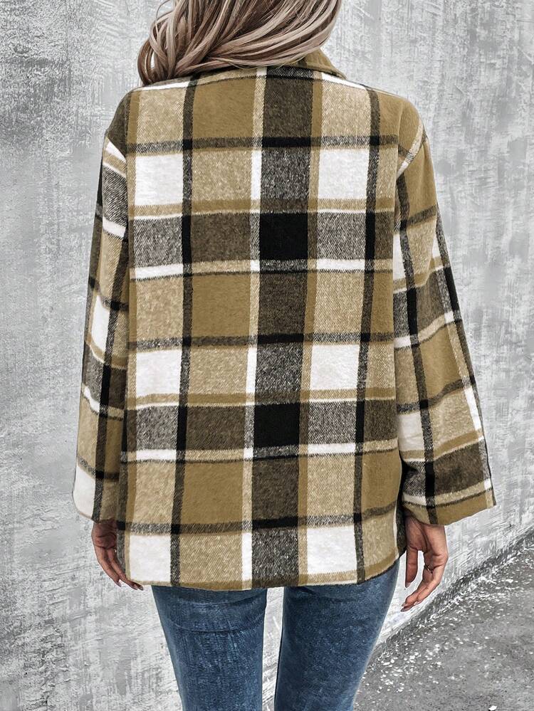 Women's Plaid Drop Shoulder Woolen Jacket Fall Cloth For Women