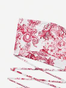 Soleia 女性經典花卉印花十字帶平口背心上衣 - 紅白色 - 查看 6