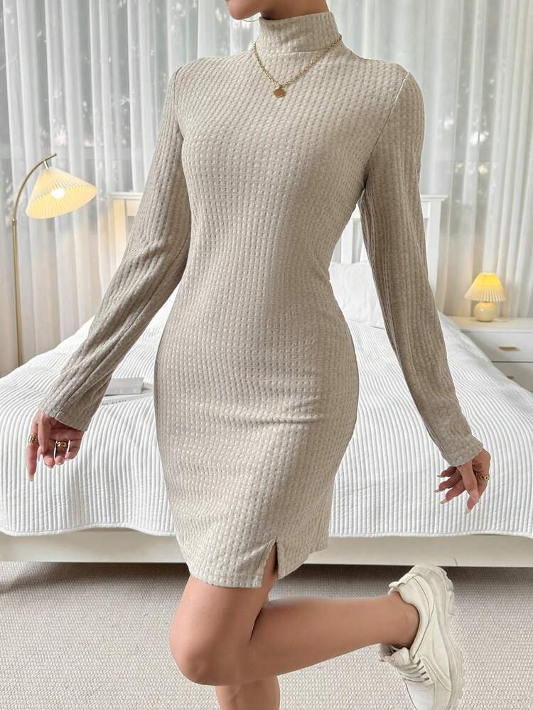 Women's Half High Collar Knitted Jacquard Dress