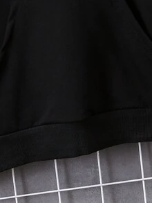 男孩拼布字母圖案連帽運動衫 - 黑色 - 查看 5