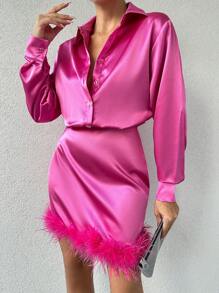 EURMUSE Women's Patchwork Shirt Dress - Green - View 1