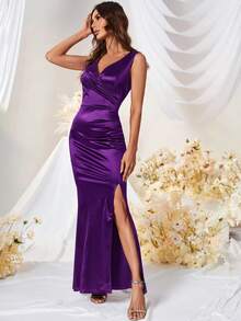 MUXXN Vintage 1950's Sleeveless Satin Cocktail Party  Prom Dress - Purple - View 4