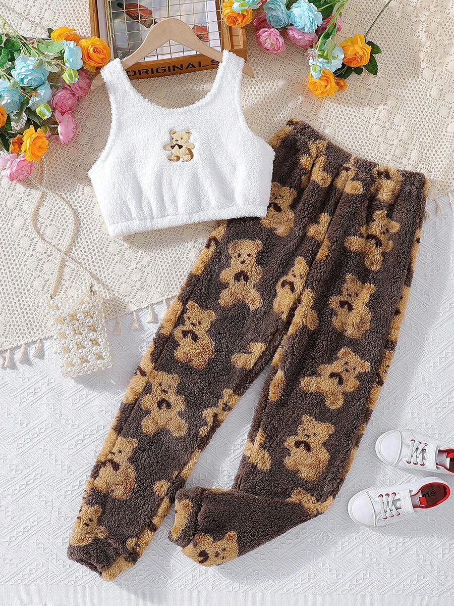 Teen Girls' Teddy Plush Pajama Set - White - View 1