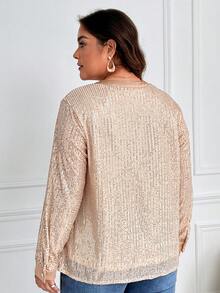 SHEIN Franclia Kích thước lớn Tay áo lồng đèn Áo Với Cổ áo có khía - Màu be - Xem 2
